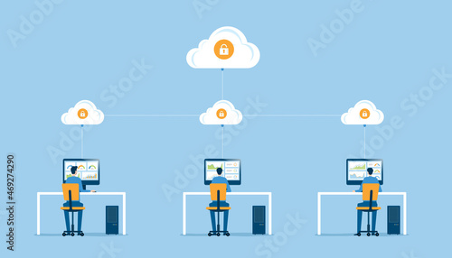 Photo business technology cloud storage and cloud server service connection concept wi