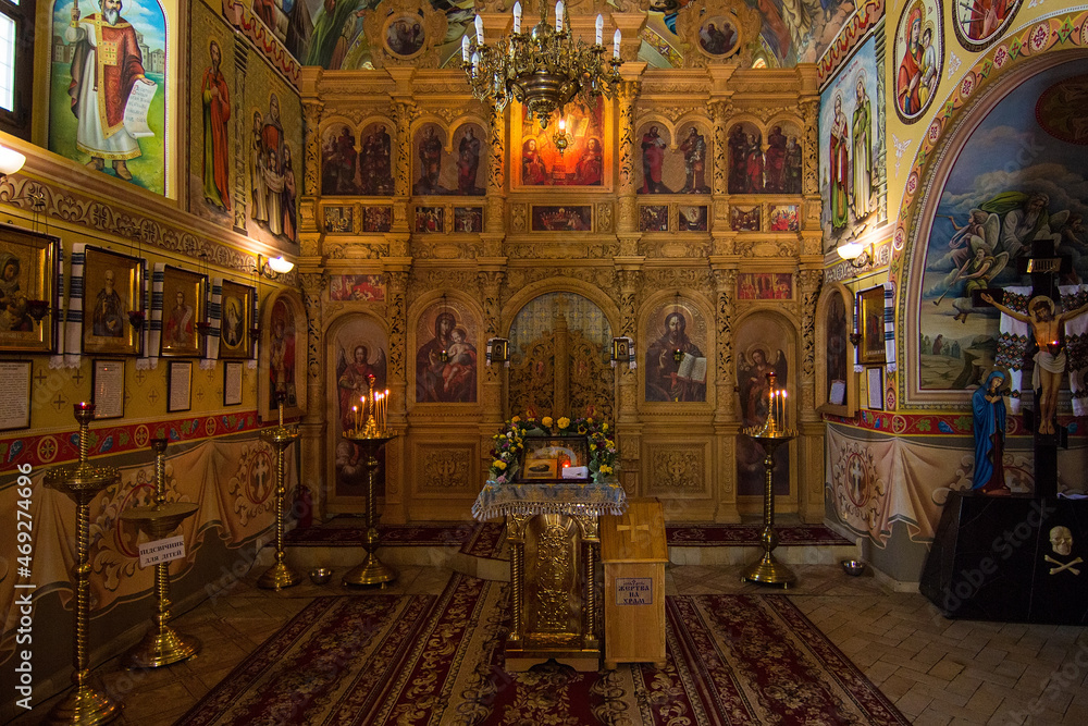 Interior of the Church of St. Peter and Paul near the  Residence of Bogdan Khmelnitsky, National historical complex in Chyhyryn city, Cherkasy region, Ukraine. Soft focus