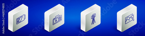 Set Isometric line Battery for camera, Photo, and retouching icon. Vector