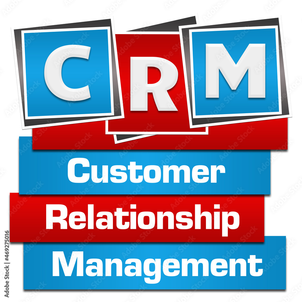 CRM - Customer Relationship Management Red Blue Blocks Bottom Text 