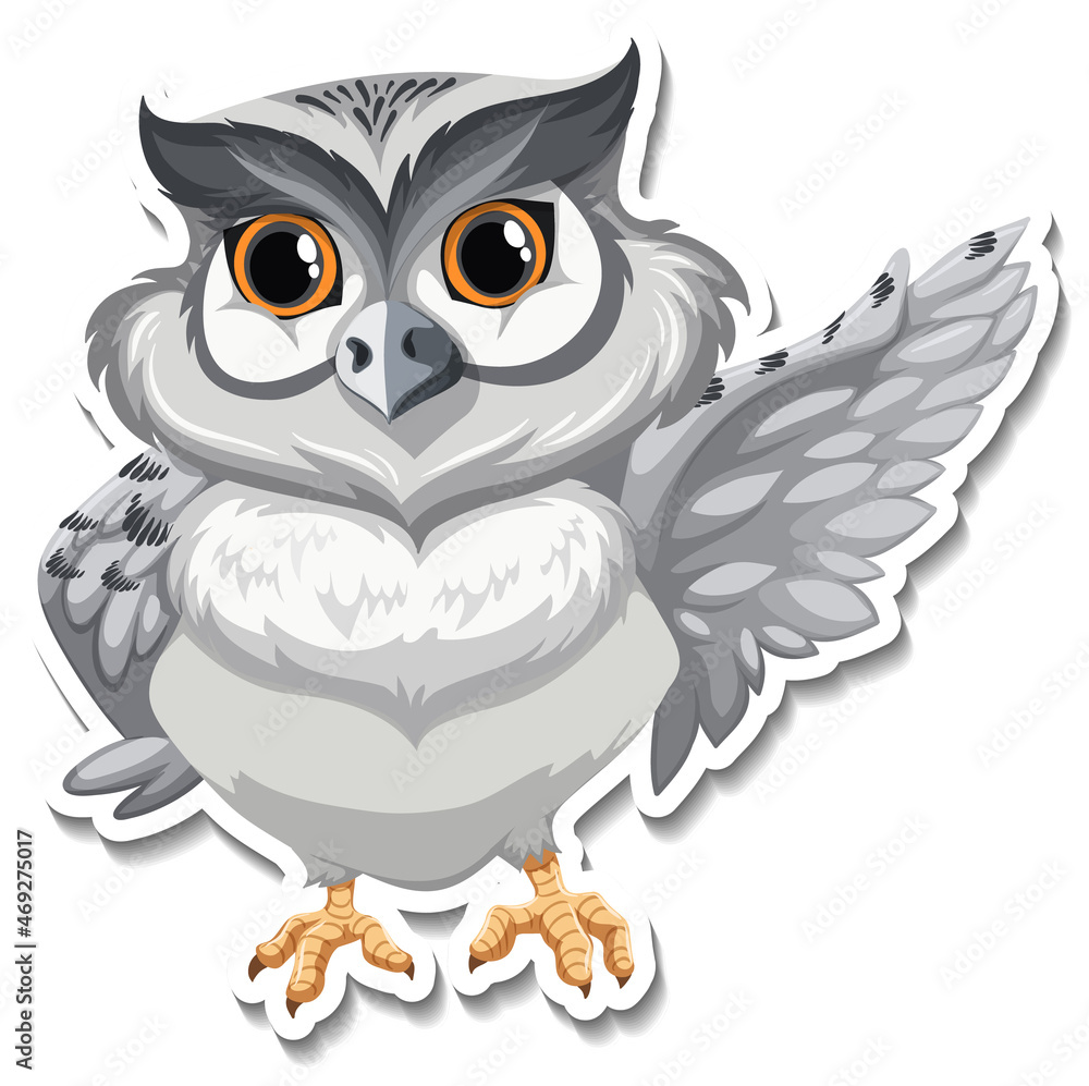 Fototapeta premium Grey owl bird cartoon character sticker