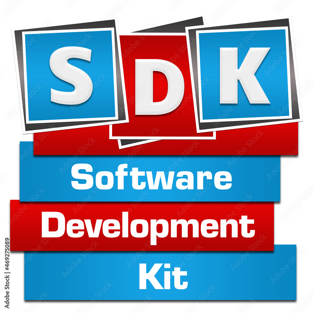 Fototapeta premium SDK - Software Development Kit Red Blue Blocks Bottom Text 