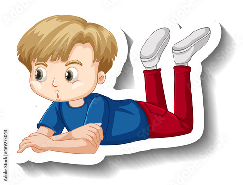 Boy lying down on the ground cartoon sticker