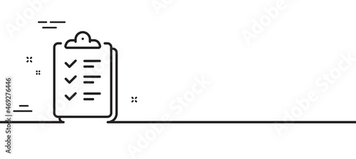 Checklist line icon. Clipboard document sign. Questioning survey symbol. Minimal line illustration background. Checklist line icon pattern banner. White web template concept. Vector