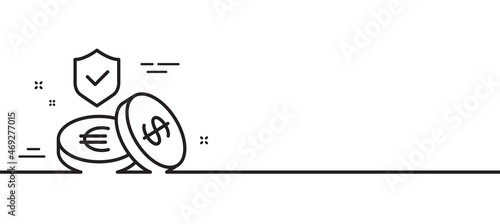 Savings insurance line icon. Risk coverage sign. Money protection symbol. Minimal line illustration background. Savings insurance line icon pattern banner. White web template concept. Vector