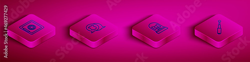 Set Isometric line Safe, Police badge, Flasher siren and Telescopic baton icon. Vector