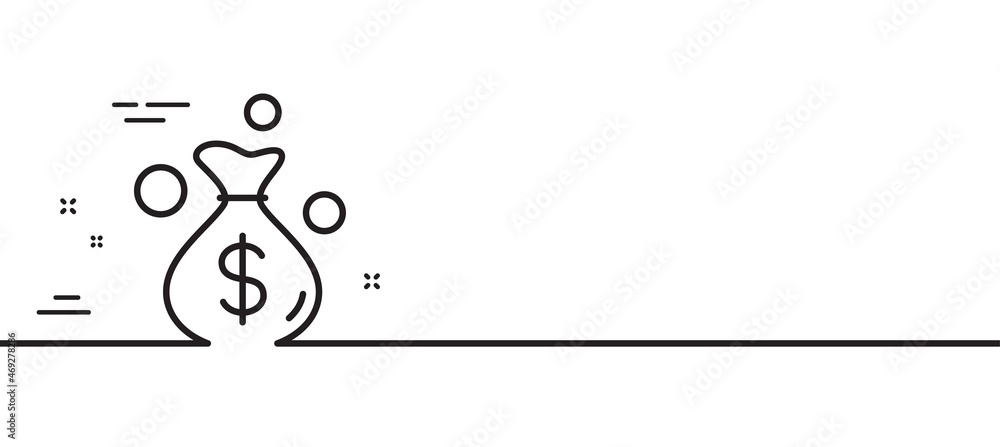 Money bag line icon. Cash coins sign. Income profit symbol. Minimal line illustration background. Money bag line icon pattern banner. White web template concept. Vector Money bag line icon. Cash coins sign. Income profit symbol. Minimal line illustration background. Money bag line icon pattern banner. White web template concept. Vector