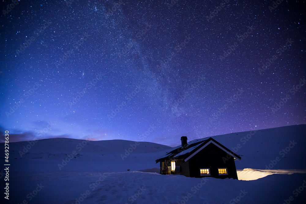 Polar night in Reinheim Cabin, Dovrefjell National Park, Norway