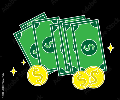 Money and coins on an isolated background. Symbol. Vector illustration.