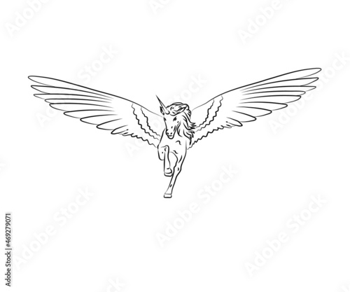 Pegasus on a white background. Silhouette. Vector illustration.