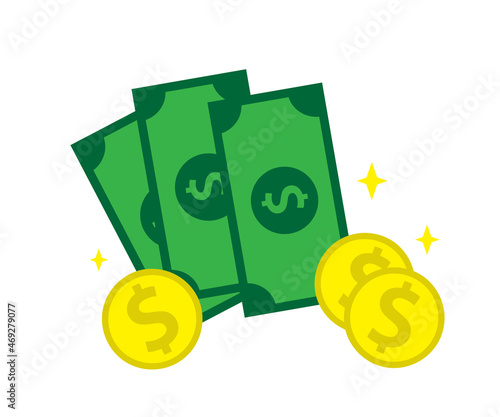 Money and coins on an isolated background. Symbol. Vector illustration.
