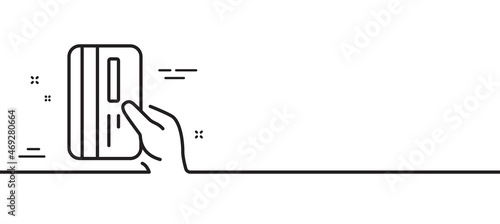 Credit card line icon. Hold Banking Payment card sign. ATM service symbol. Minimal line illustration background. Payment card line icon pattern banner. White web template concept. Vector