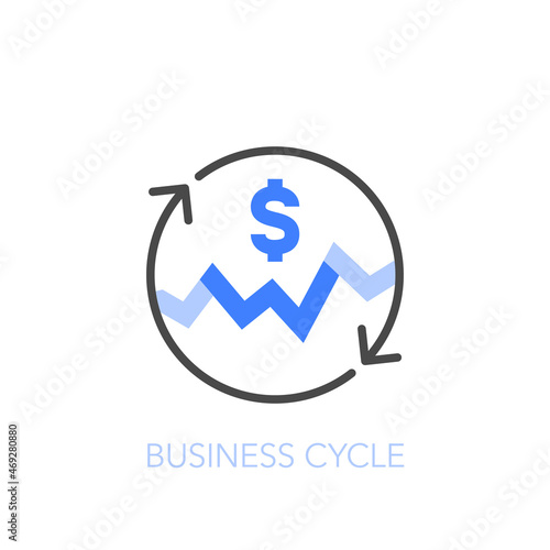 Business cycle symbol with arrows and expansions and contractions chart. Easy to use for your website or presentation.