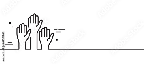 Voting hands line icon. People vote by hand sign. Public election symbol. Minimal line illustration background. Voting hands line icon pattern banner. White web template concept. Vector