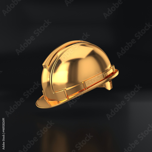 Hard hat gold floating on a black background, 3d render