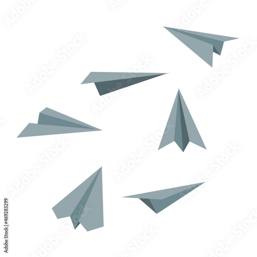 Set of different paper airplanes in flat style