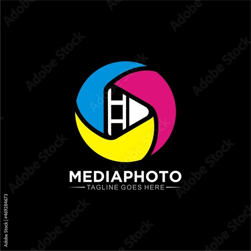 Media photo logo in circle premium print color concept