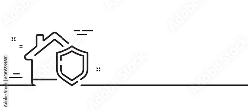 Home insurance line icon. House protect sign. Property defense symbol. Minimal line illustration background. Home insurance line icon pattern banner. White web template concept. Vector