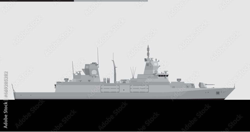 F125 Baden Wurttemberg class. German navy frigate. Vector image for illustrations and infographics - obrazy, fototapety, plakaty 