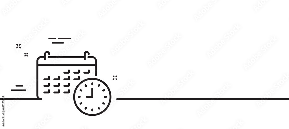 Time and calendar line icon. Clock or watch sign. Minimal line illustration background. Calendar line icon pattern banner. White web template concept. Vector - obrazy, fototapety, plakaty 