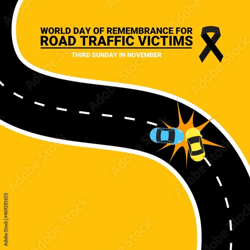 Vector illustration, car accident on highway, as banner or poster, World Day of Remembrance for Road Traffic Victims' (WDOR).