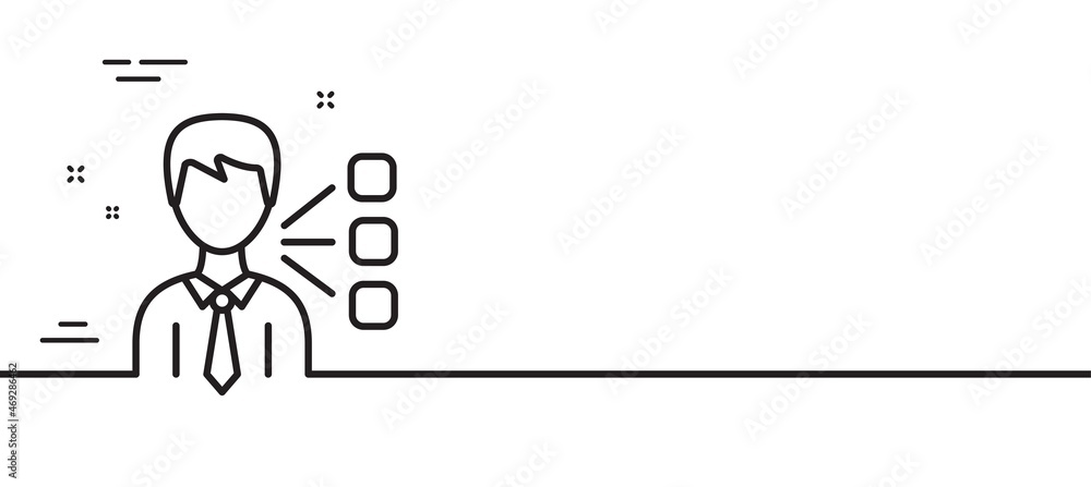 Third party line icon. Team leader sign. Business conversation symbol. Minimal line illustration background. Third party line icon pattern banner. White web template concept. Vector