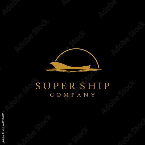 Ship Logo. Gold Silhouette of Dhow Ship Logo Traditional Sailboat from Asia or Africa. Design Vector Icon Template Element