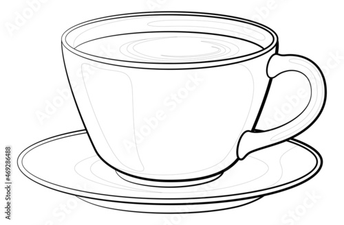 Cup with a Drink, Black Contours on White Background. Vector