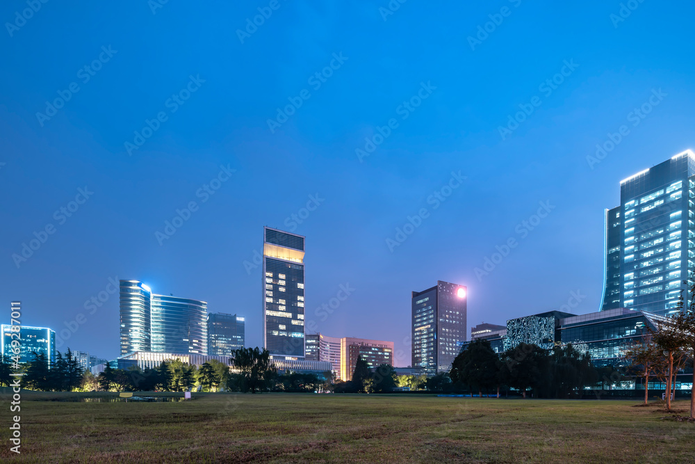 Night view of office buildings in Suzhou Financial District, China Night view of office buildings in Suzhou Financial District, China