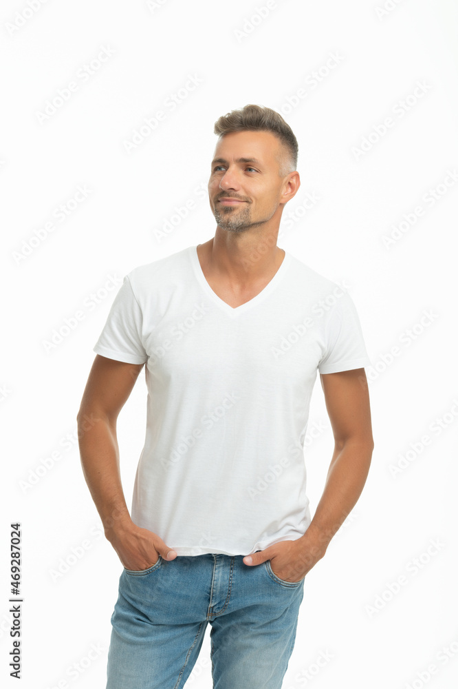 Casual means comfortable. Happy guy on casual. Handsome man isolated on white Casual means comfortable. Happy guy on casual. Handsome man isolated on white