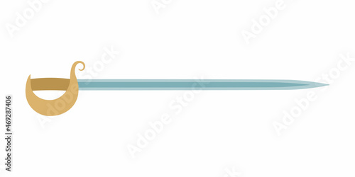 Ancient pirate saber or cutlass. Vector illustration in flat style.