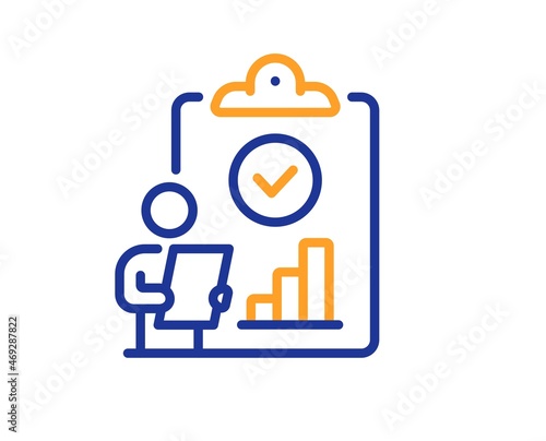 Inspect line icon. Quality research sign. Verification report list symbol. Colorful thin line outline concept. Linear style inspect icon. Editable stroke. Vector