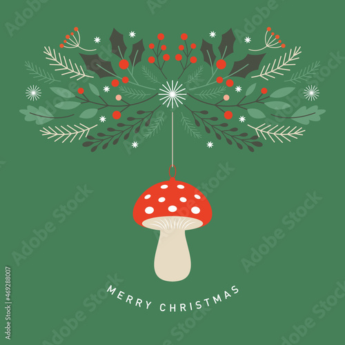 Greeting card with amanita mushroom toy
