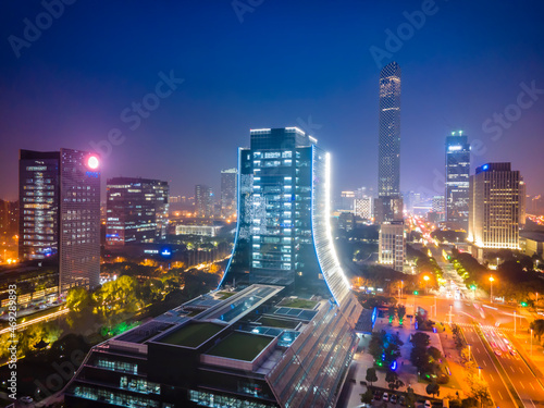 Aerial view of night view of Suzhou city, China