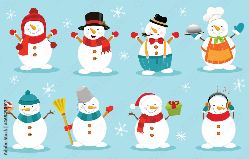 Cute Collection of Snowmen With Different Hats 