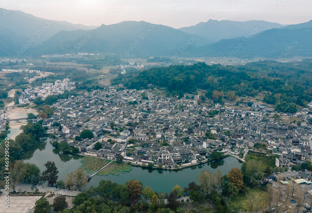 Aerial panoramic view of Anhui Hongcun