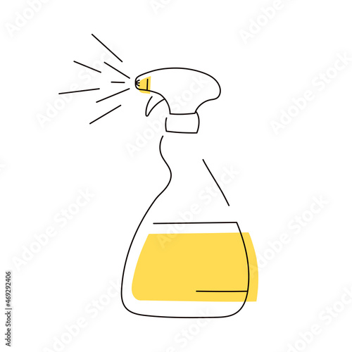 Vector isolated cleaning detergent spray line icon.