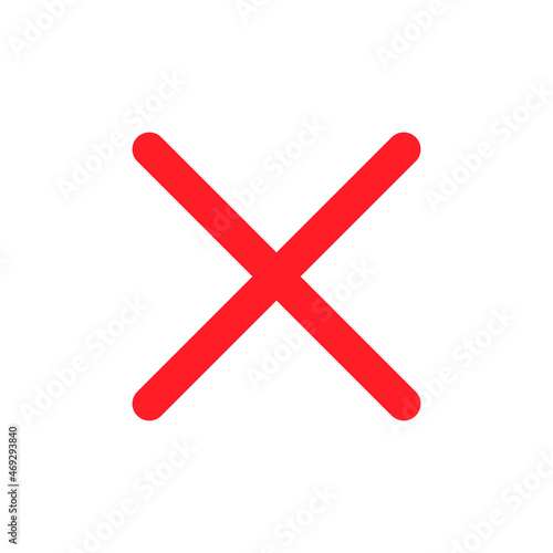 Wrong red icon. No sign. Cross symbol. X rejected button. Vector isolated on white