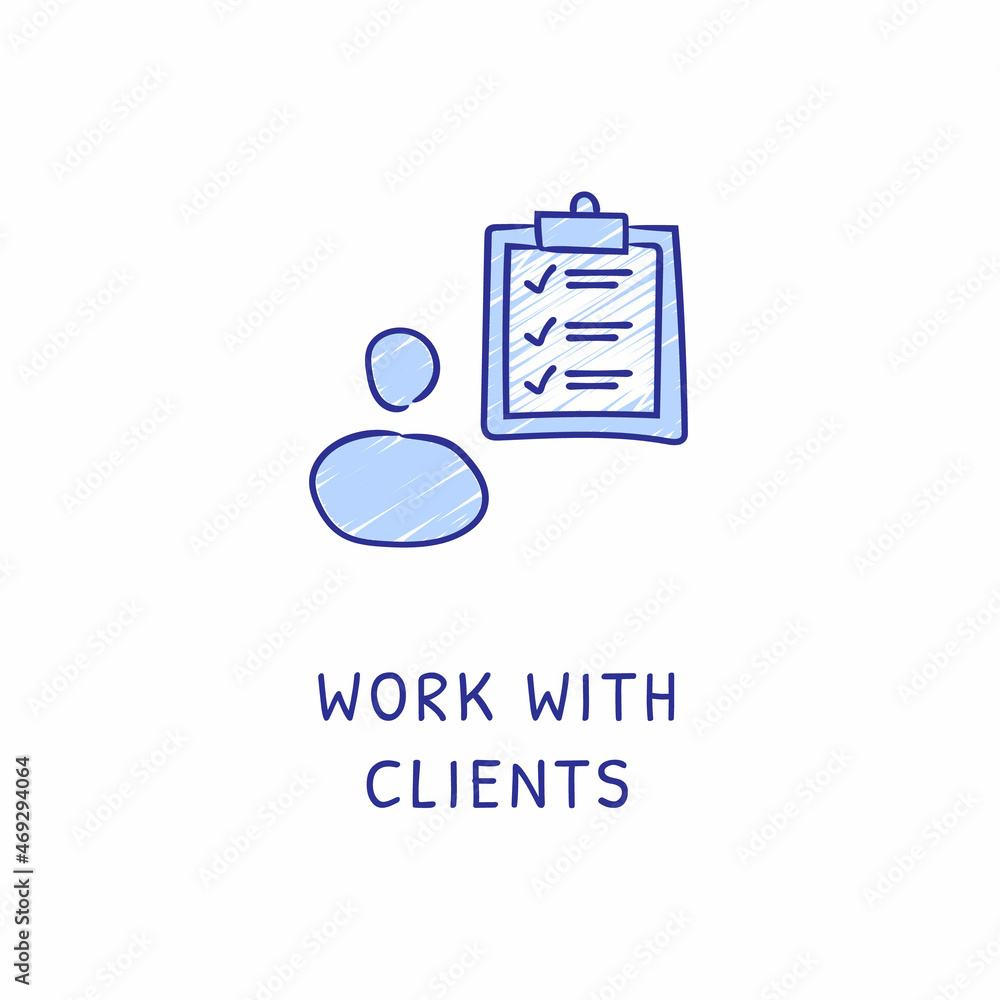 Fototapeta premium WORK WITH CLIENTS icon in vector. Logotype - Doodle