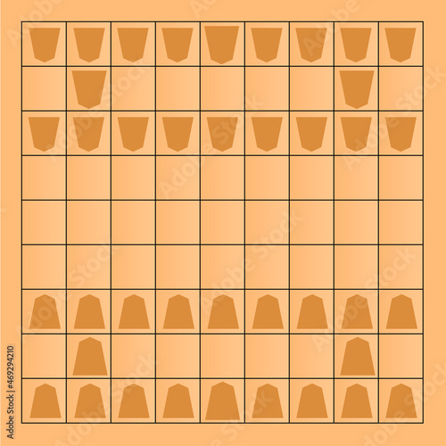 将棋盤と駒のイラスト。日本の伝統的なボードゲーム。