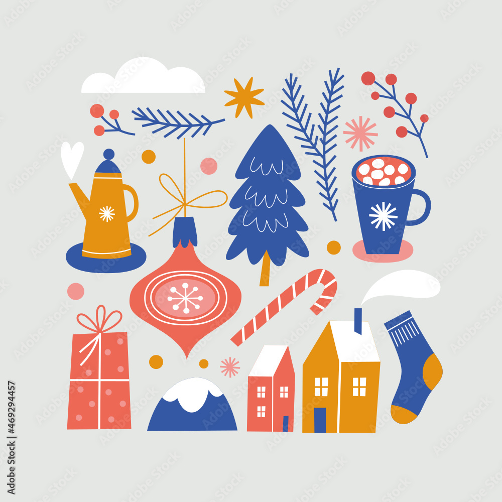 Cozy Christmas set. Set of christmas graphic elements. Cozy Christmas set. Set of christmas graphic elements.
