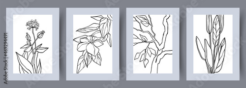 Printable wall art vector poster set. Hand drawn minimalism design for scandinavian interior.
