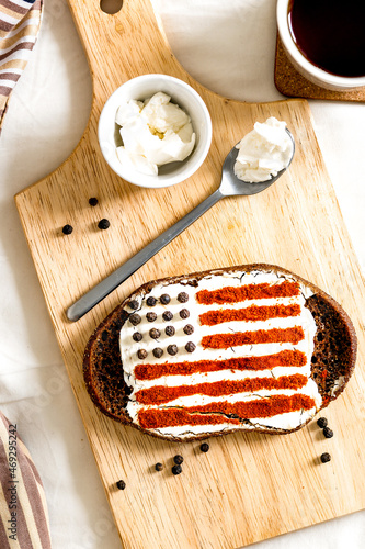 homemade sandwiches with image of american flag on breakfast