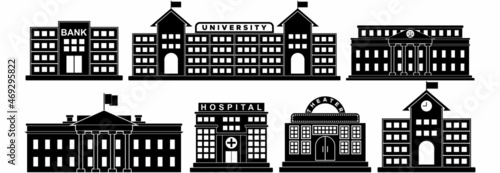 public building icon set, public building vetor set sign symbol