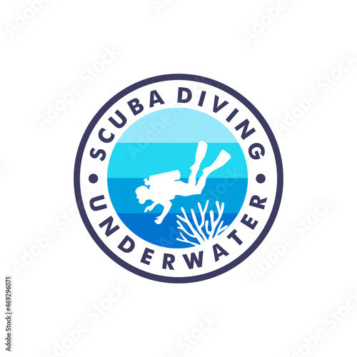 Scuba Diving Logo Design, Image, Template, Underwater, Sea, Vector