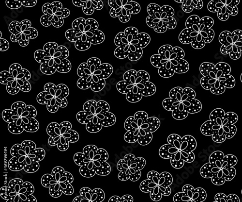 Beautiful decorative vector seamless pattern with handwritten figured lacy flowers