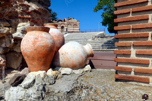 Ruins of Ancient Theatre in the old town of Nesebar. Bulgaria. Nesebar is on the list of World Heritage Sites UNESCO