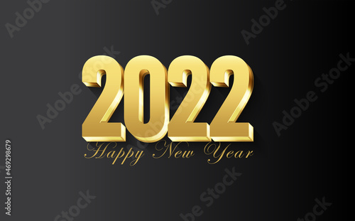 Happy New Year 2022 Golden 3D Wishing Celebration Script Text Lettering Celebrate Festival Premium Modern Minimal Alphabet Numeric Letters Editable Vector File