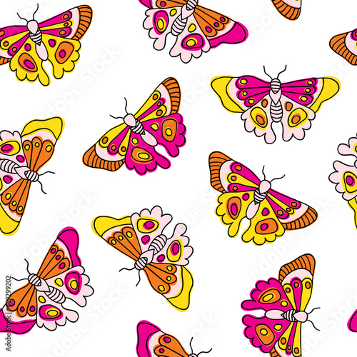 Butterflies seamless vector background. Butterfly insect pattern repeat tile. Hand drawn colorful summer spring design for fabric, kids decor, wrapping, surface design photo