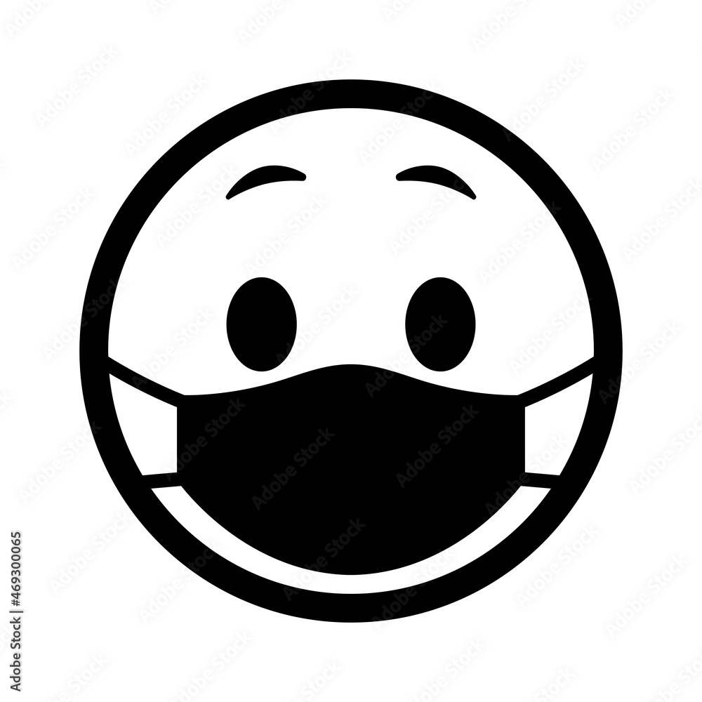 Fototapeta premium Smiley face in mask. Emoji icon vector. Emoticon sign. Positive emotions. Vector illustration.